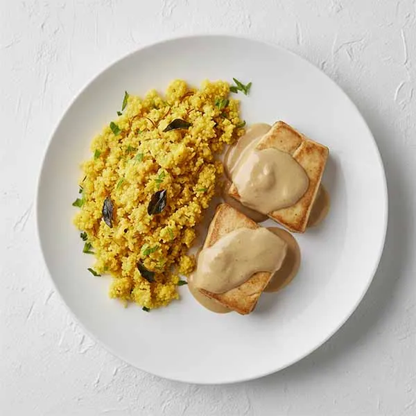 Stone Flower Scented Fish With Saffron Couscous & Tamarind Tahini